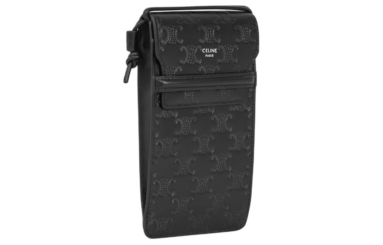 CELINE Calfskin Cell Phone Pouch Men's Black