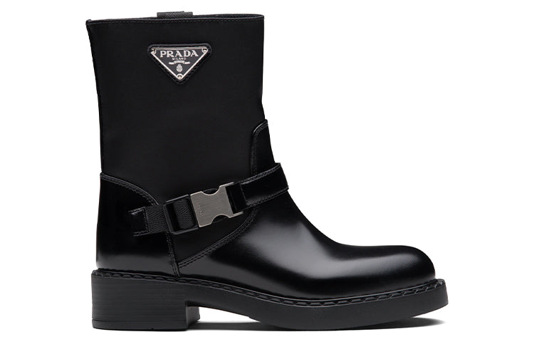PRADA Brushed Leather And Re Nylon Boots 'Black' Women's