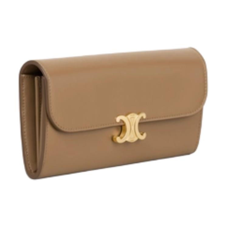CELINE Calfskin Wallet Large Size Women's Dark Umber