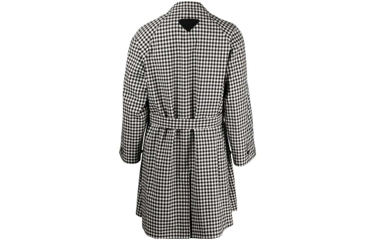 PRADA Check Pattern Belted Coat