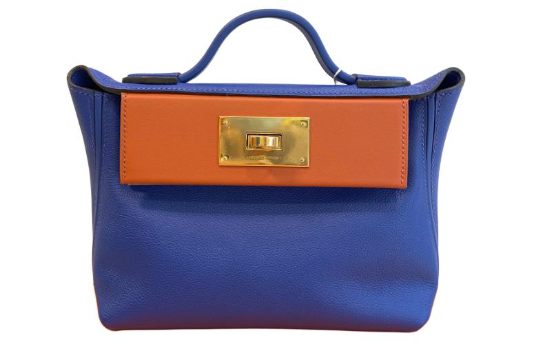 HERMES 24/24 Evercolor With Swift Calfskin Fanny Pack Portable Crossbody Bag Shoulder Bag Mini Women's Blue & Orange