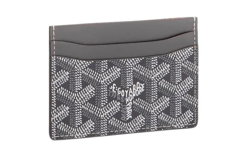 GOYARD Saint-Sulpice Canvas With Calfskin Card Clip Card Holder Unisex Gray/White/Blue White Striped