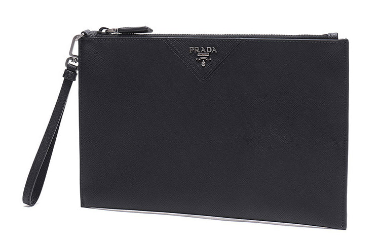 PRADA Cow Leather Clutch Regular Men's Black
