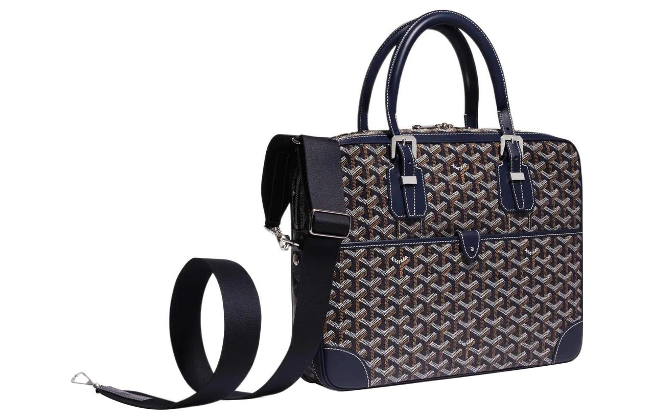 GOYARD Polyester-Cotton Blend With Clamecy Cow Leather Bag Straps Medium Size Unisex Marine Blue