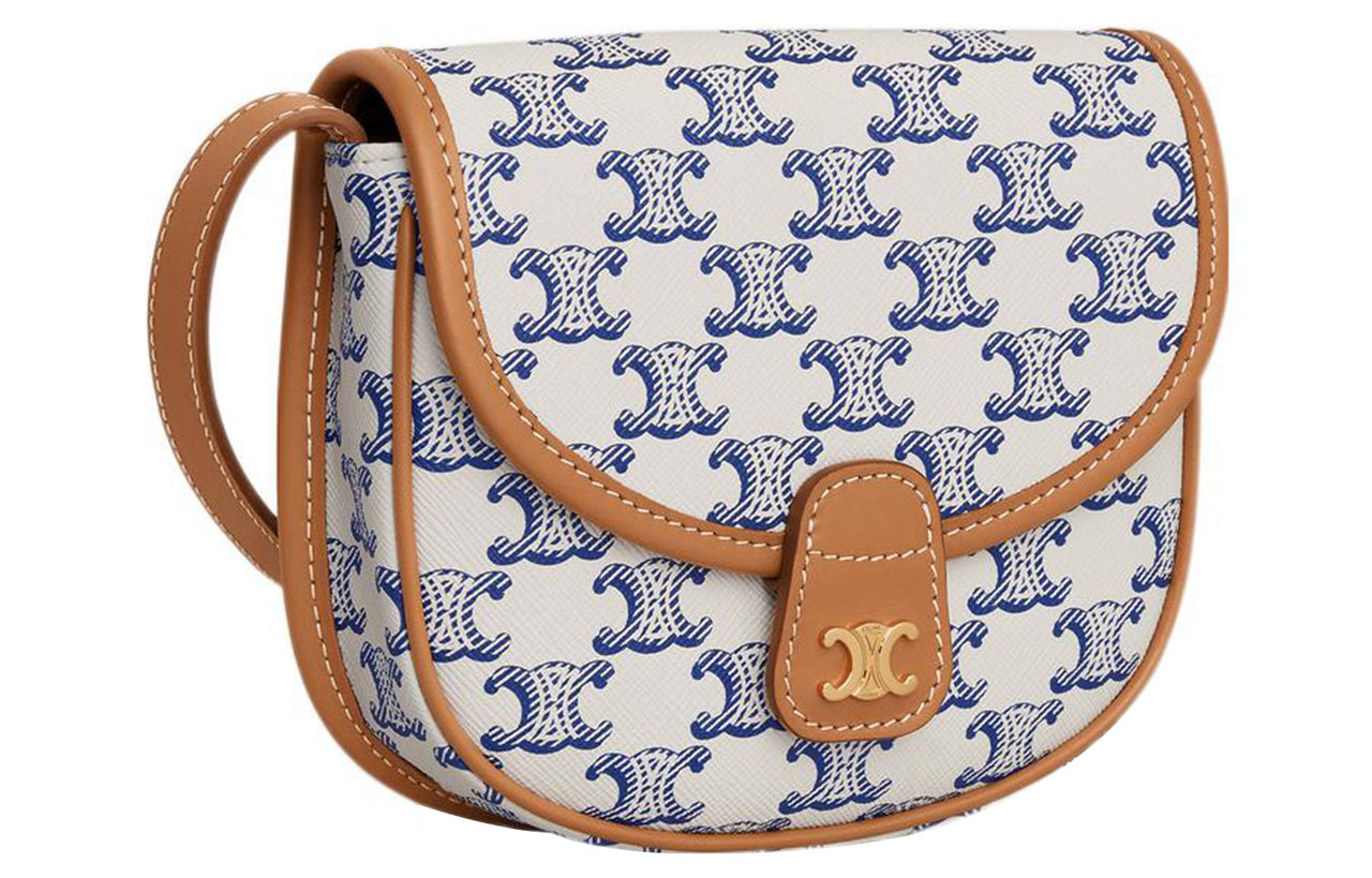 CELINE Besace Arc De Triomphe Canvas With Cowhide Trim Shoulder Bag Crossbody Bag Mini Women's Blue/White