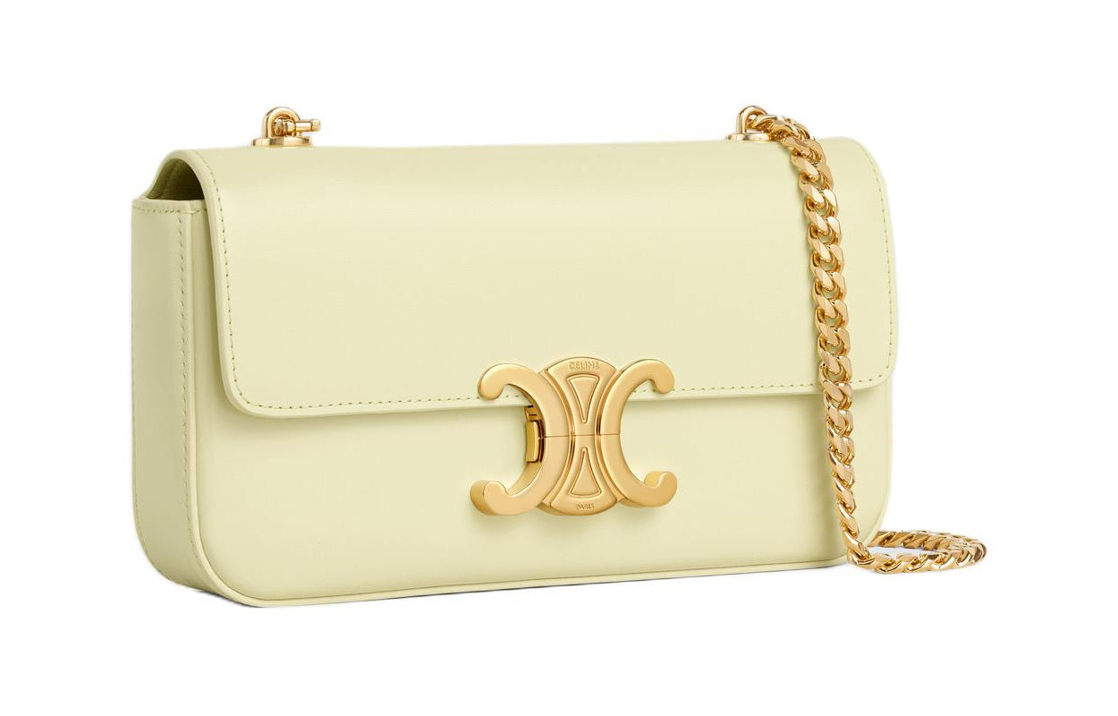 CELINE Bright Calfskin Crossbody Bag, Shoulder Bag Women's Light Yellow