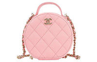 CHANEL 22c Early Spring Embossed Calfskin With Grains Round Bag Shoulder Bag Crossbody Bag Handbag Women's Pink