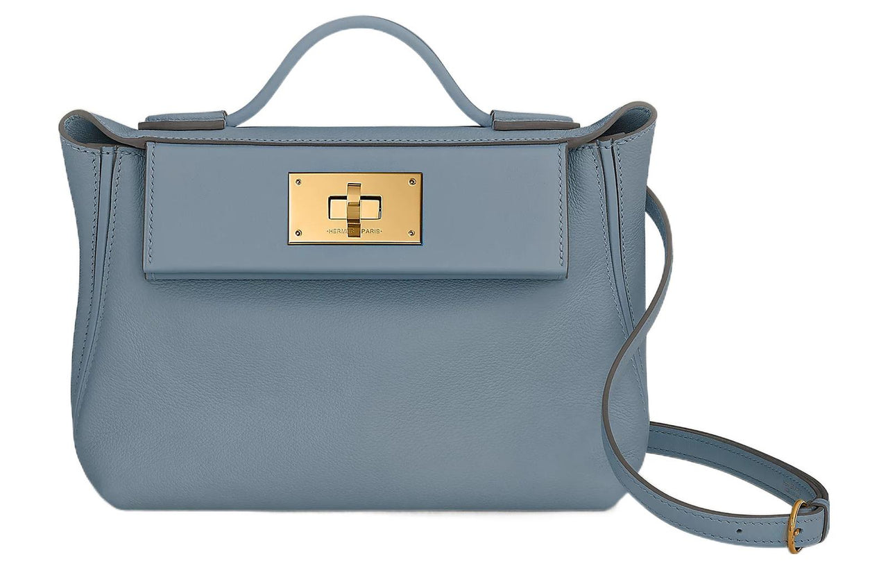 HERMES 24/24 Evercolor With Swift Calfskin Handbag Shoulder Bag Fanny Pack Crossbody Bag Mini Women's Linen Blue