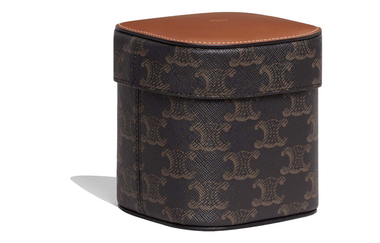 CELINE Cow Leather Box Bag Storage Bag Women's Tawny