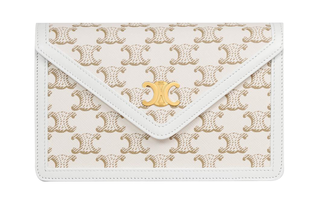 CELINE Cow Leather Portable Crossbody Bag, Shoulder Bag Wallet Women's White