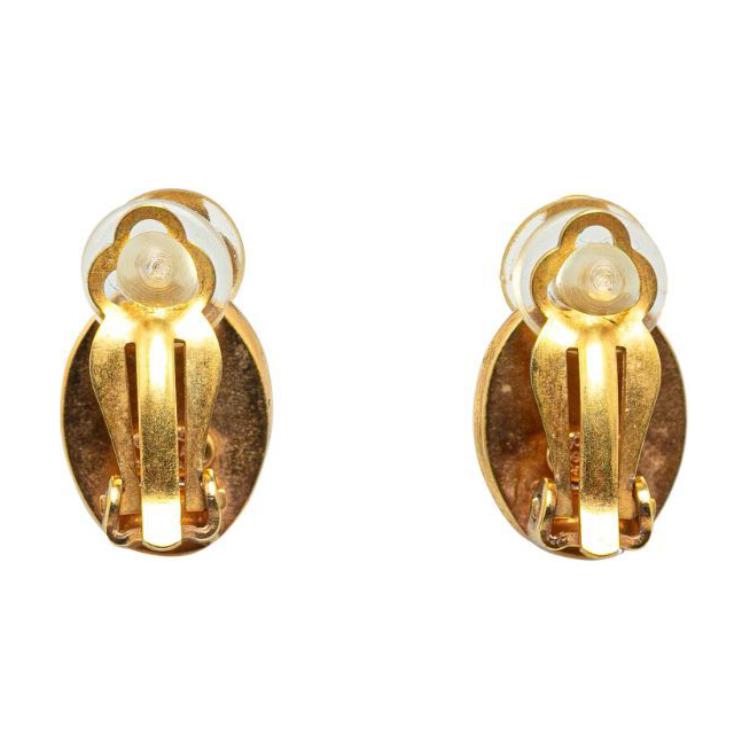 CHANEL 1999 Plated Cc Clip On Costume Earrings