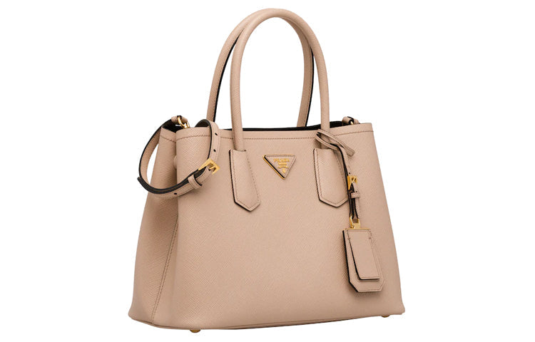 PRADA Double Leather Handbag Small Size Women's Pink