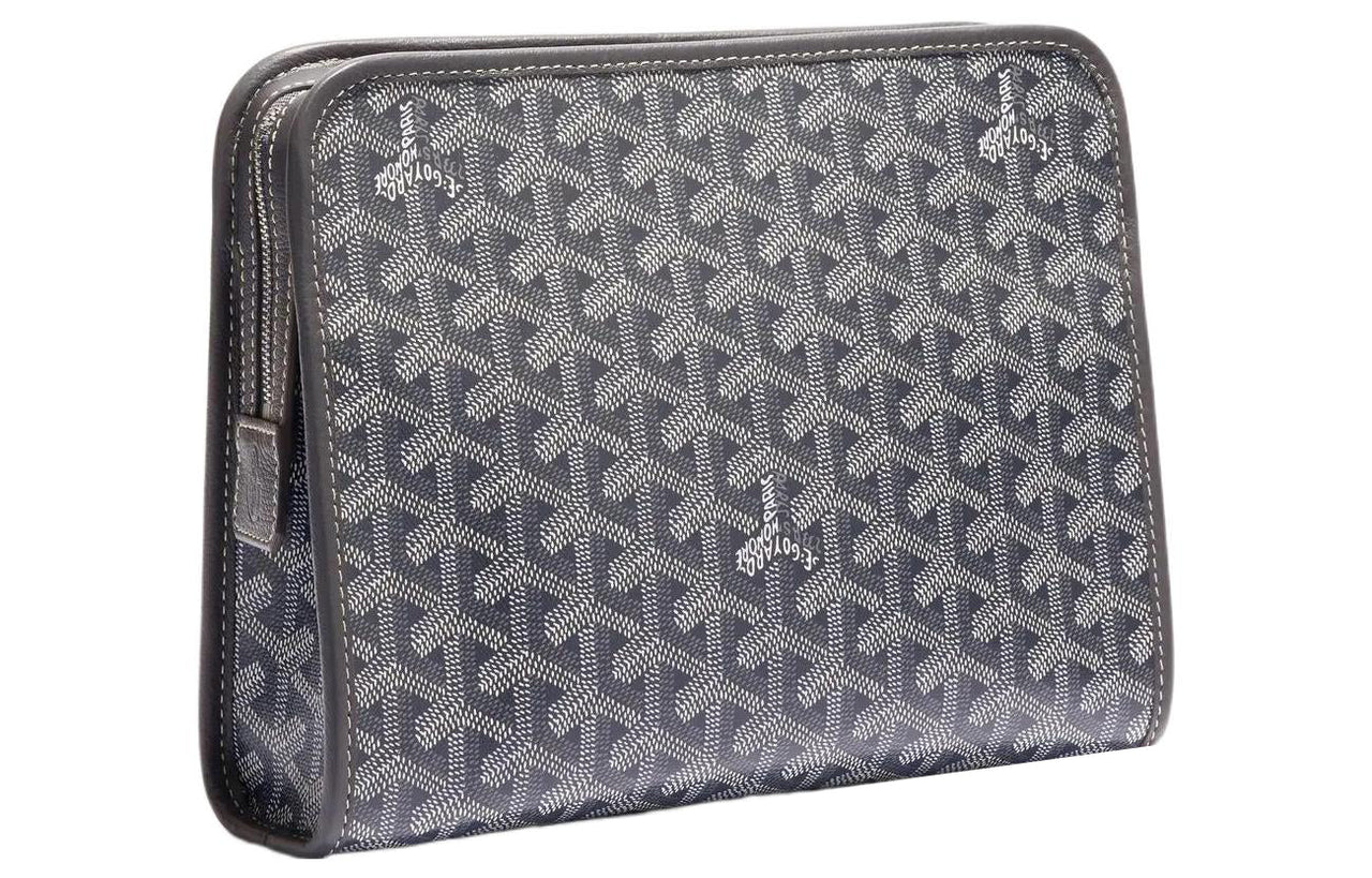 GOYARD JOUVENCE Calfskin Canvas Storage Bags Handheld Toiletry Bags Large Size Unisex Gray
