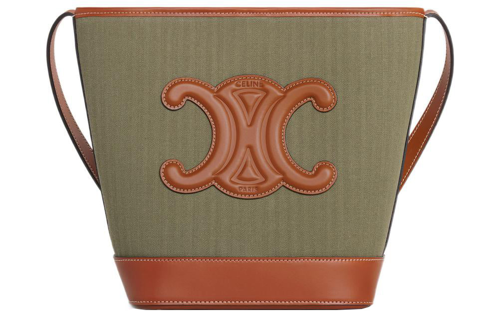 CELINE Cuir Triomphe Fabric With Calfskin Bucket Bag, Crossbody Bag, Shoulder Bag Women's