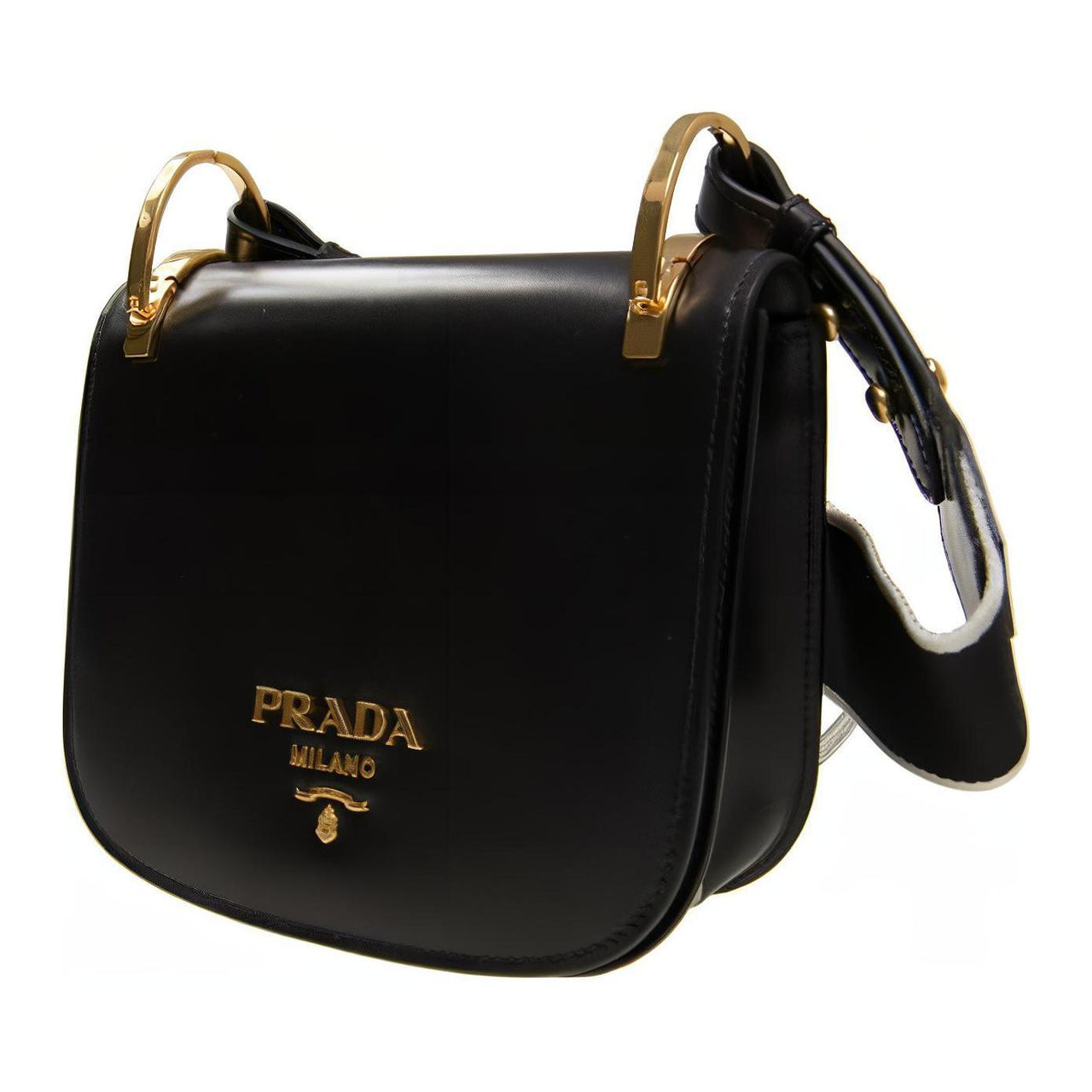 PRADA Cow Leather Shoulder Bag Women's Black
