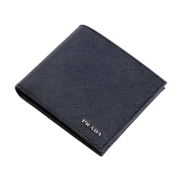 PRADA Cow Leather Wallet Men's Marine Blue & Gray