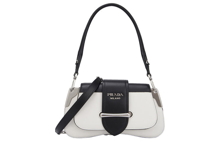 PRADA Cow Leather Shoulder Bag Women's White & Black