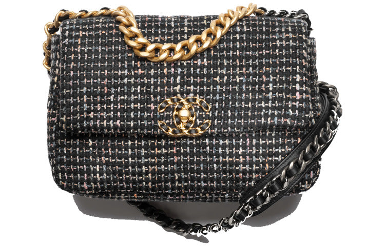 CHANEL 19Bag Cotton Twill Velvet Shoulder Bag Crossbody Bag Small Size Women's Black/Pink/Gray/Multicolor