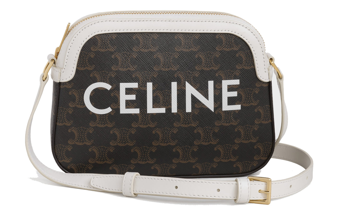 CELINE Cow Leather Shoulder Bag Women's Brown/White