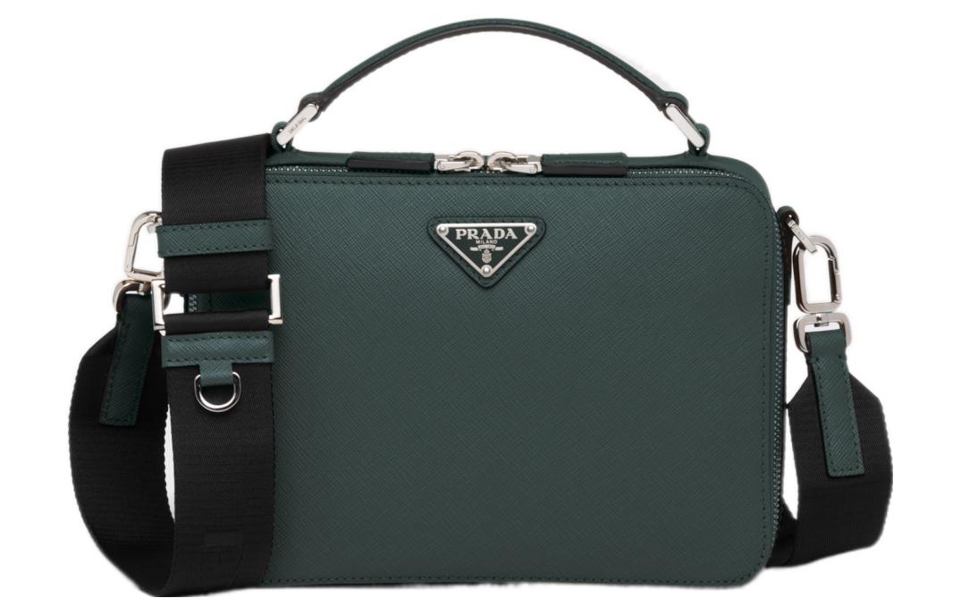 PRADA Brique Leather Handbag Shoulder Bag Crossbody Bag Regular Men's Emerald Green
