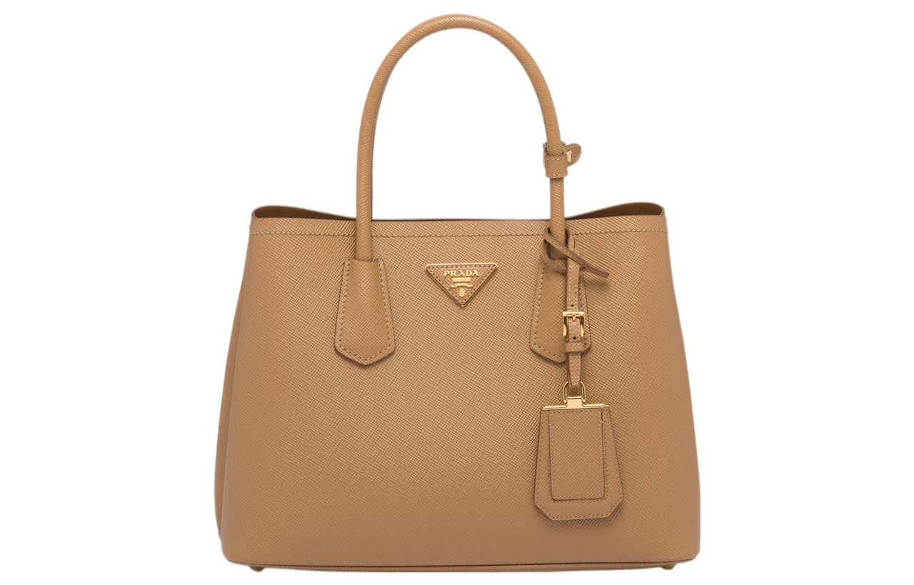 PRADA Double Leather Shoulder Bag Crossbody Bag Handbag Small Size Women's Caramel