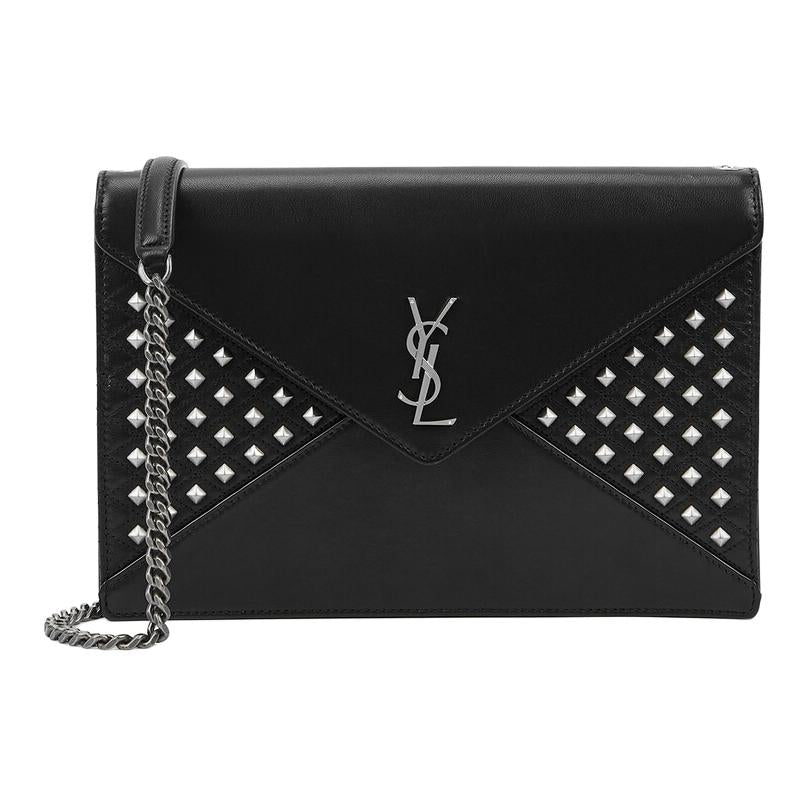 SAINT LAURENT Leather Envelope Bag Crossbody Bag Shoulder Bag Women's Black