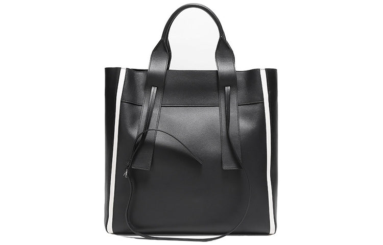 PRADA Cow Leather Handbag Large Size Women's Black White