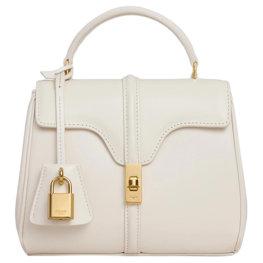 CELINE 16 Calfskin Shoulder Bag Crossbody Bag Handbag Mini Women's White Cotton