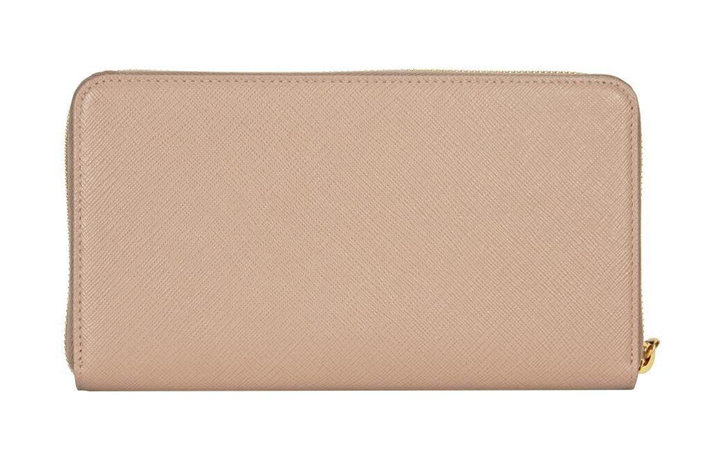 PRADA Cross-Stitch Leather Clutches Wallets Women's Dusty Pink
