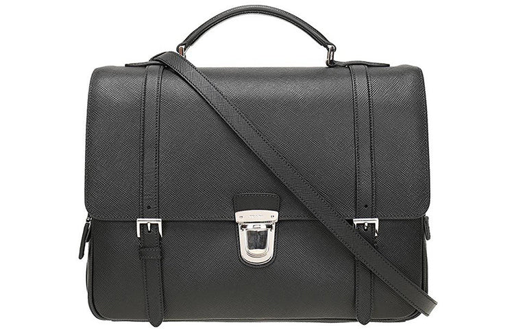 PRADA Cow Leather Briefcase Handbag Shoulder Bag Men's Black
