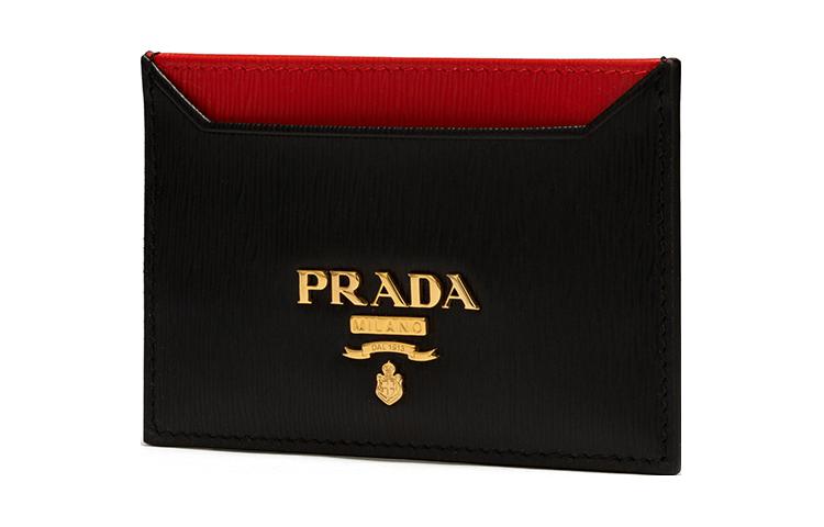 PRADA Cow Leather Card Holder Regular Women's Black/Red