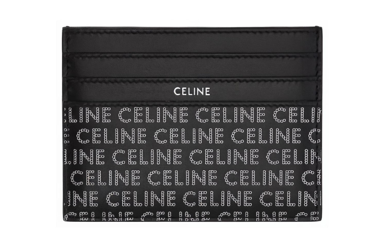 CELINE Calfskin Card Clip Card Holder Men's Black