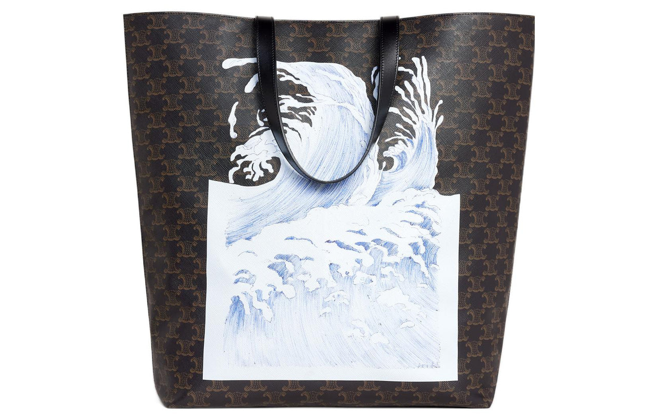 CELINE CELINE X DAVID WEISS Co-branded Series Canvas-paneled Calfskin Trim Tote Bag Shopping Bag Handbag Men's Black