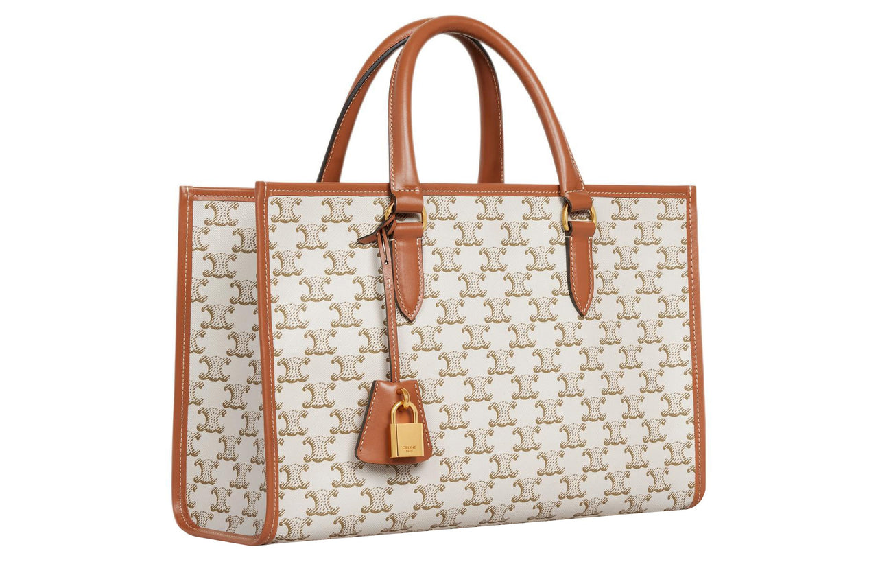 CELINE Cabas Cow Leather One Shoulder Handbags Mini Women's White Tawny