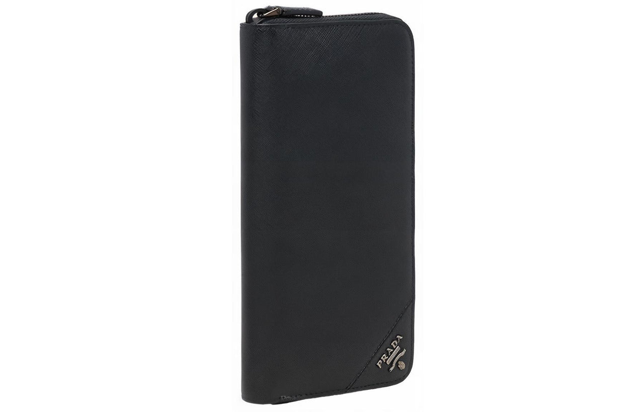 PRADA Cow Leather Wallet Men's Black With Gold Text