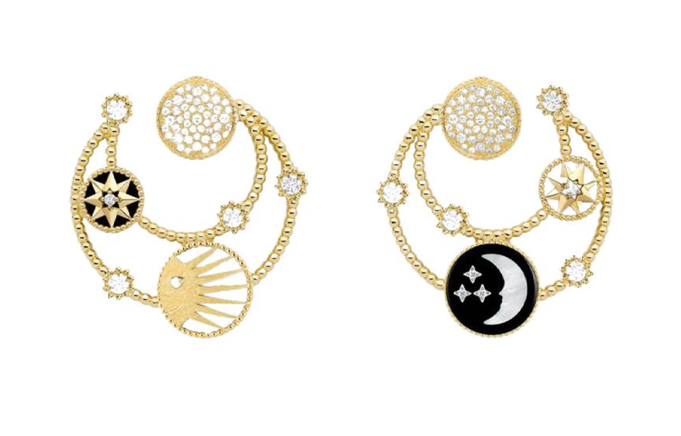 DIOR 18K Gold 18K White Gold Diamond Mother Of Pearl Onyx Earrings Women's Gold