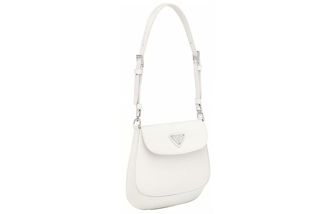 PRADA Cleo Shiny Leather Crossbody Bag, Shoulder Bag Mini Women's White