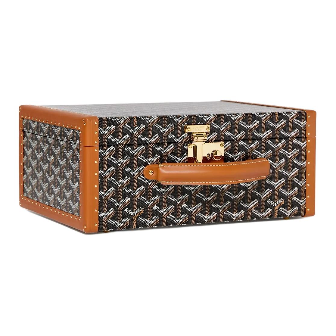 GOYARD Jou Canvas With Leather Storage Boxes Men's Black & Brown