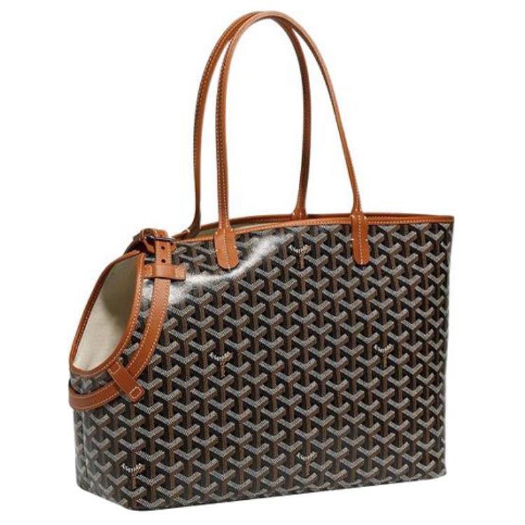 GOYARD Chien Gris Canvas With Leather Pet Bag Unisex Black/Brown