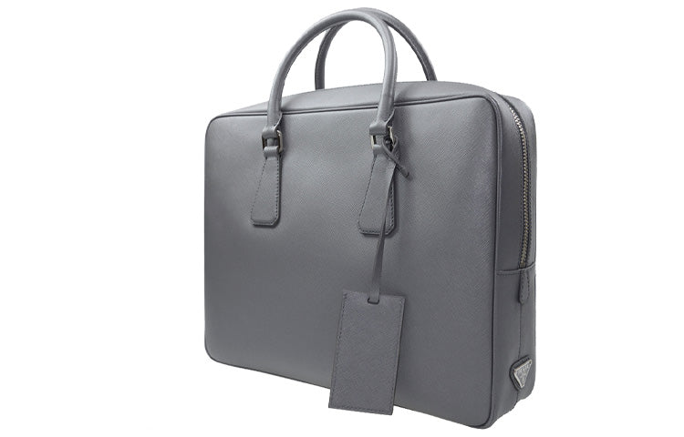 PRADA Cow Leather Handbags Briefcases Men's Gray
