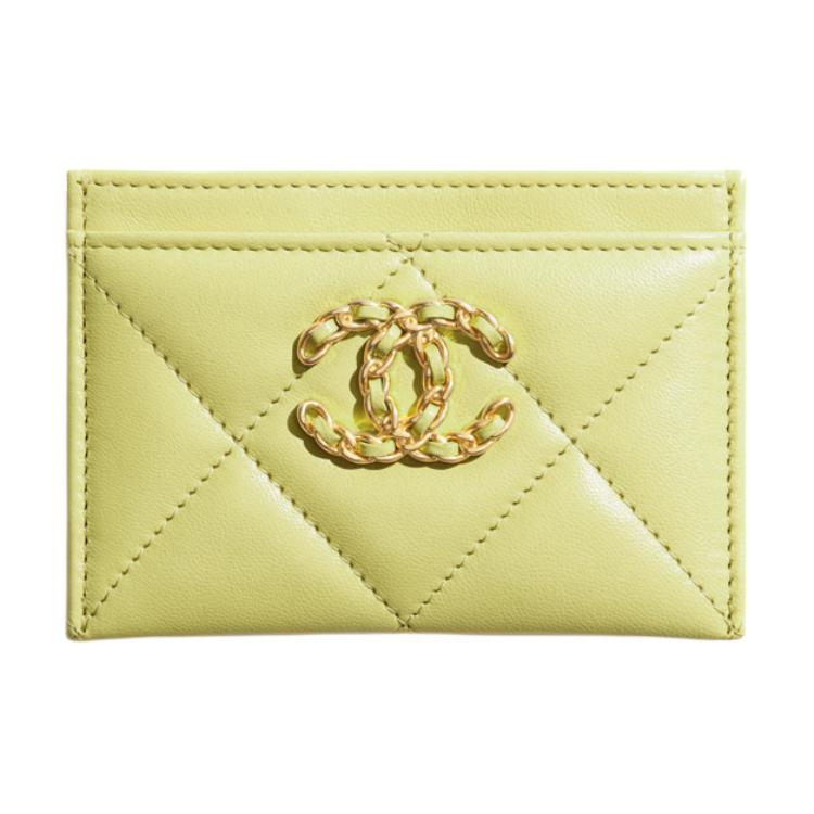 CHANEL 19Bag Lambskin Card Sleeve Card Holder Women's Green