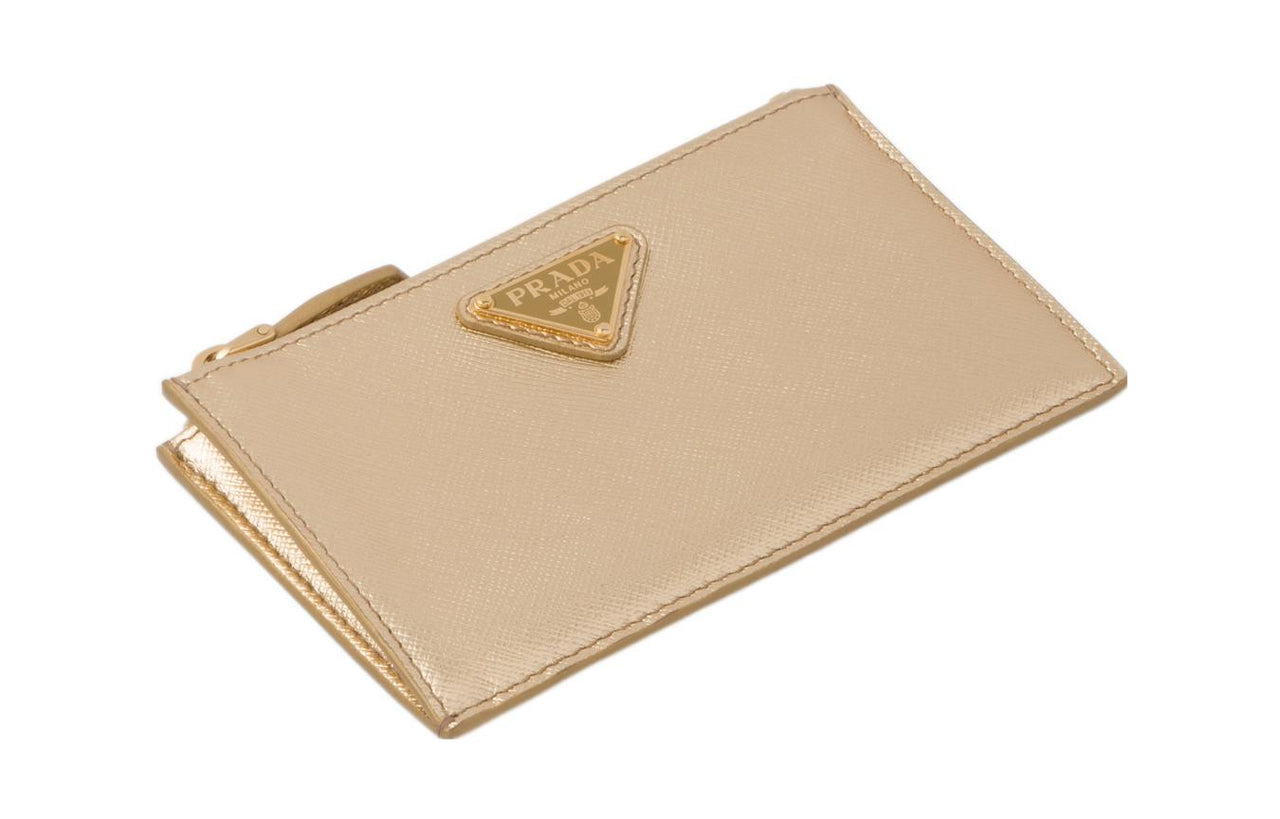 PRADA Cow Leather Card Holder Women's Gold