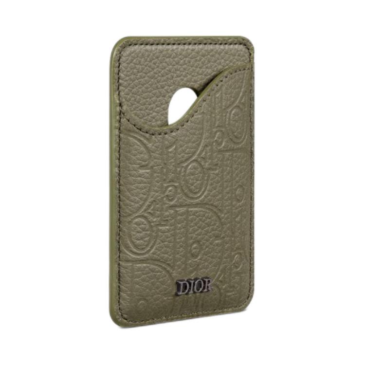 DIOR Gravity Print Effect Leather Cow Leather Card Holder Men's Khaki