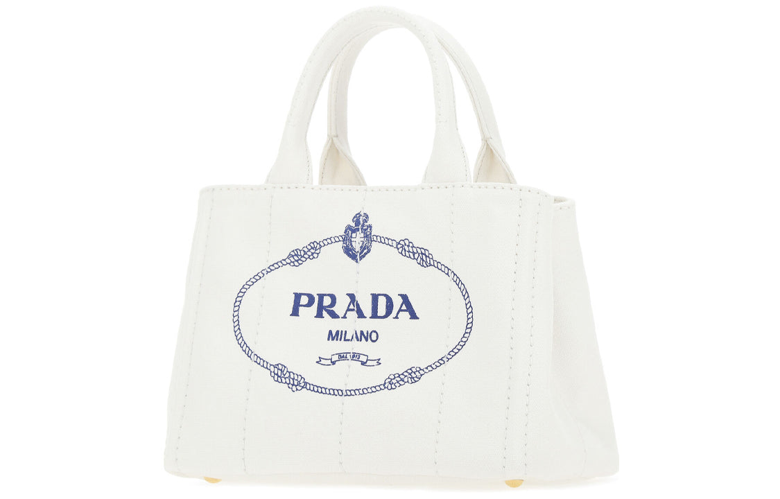 PRADA Cotton Shopping Bag Handbag Women's White