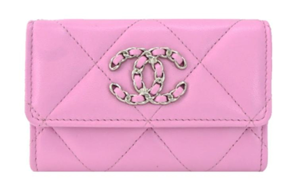 CHANEL 19Bag Lambskin Pocket Card Holder Women's Pink