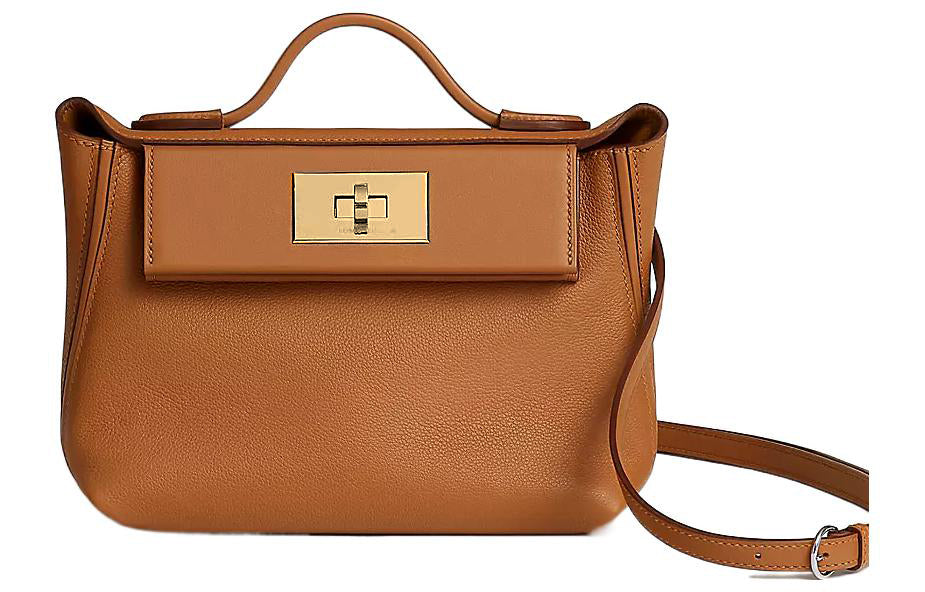 HERMES 24/24 Evercolor & Swift Calfskin Shoulder Bag Women's Gold Brown