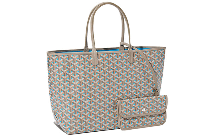 GOYARD Saint Louis Canvas With Leather Combo Tote Bag One Shoulder Handbag Small Size Unisex Elephant Gray/Turquoise