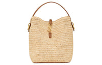 SAINT LAURENT Raffia With Calfskin Portable Crossbody Bag, Shoulder Bag Women's Natural & Brick Red