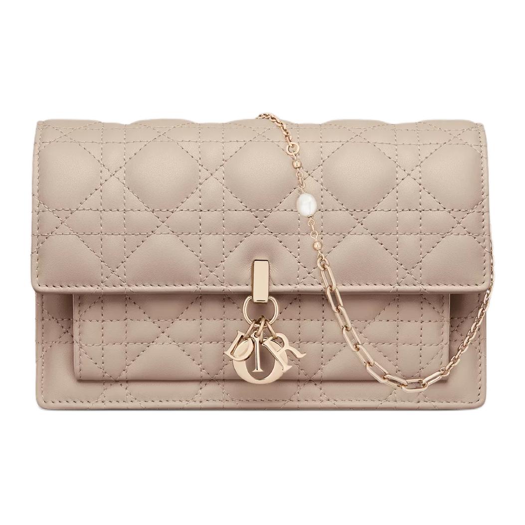 DIOR Lambskin Shoulder Bag, Crossbody Bag Women's Pink Beige