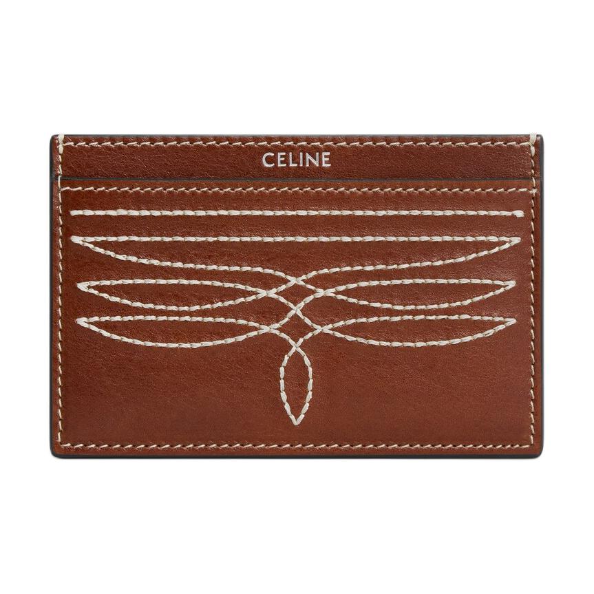 CELINE Cow Leather Card Holder Women's Brown